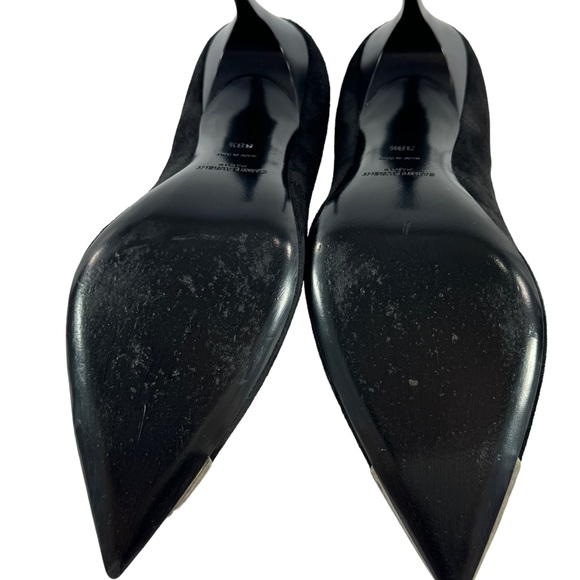 SAINT LAURENT Black Suede Zoe Metal Turquoise Cap Toe Pumps 38.5 - 8.5 US - Picture 11 of 12